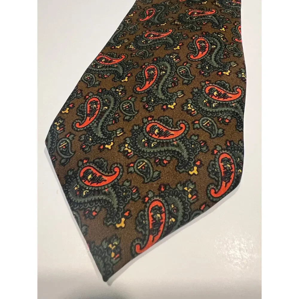 Ermenegildo Zegna Men’s Silk Necktie Brown Pink Paisley JL